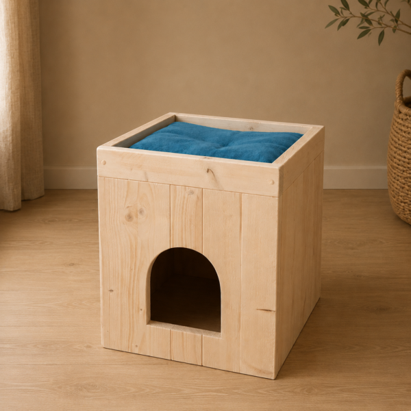 Wooden structure with blue fabric top